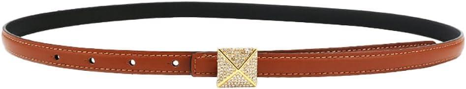 Women Leather Belt Fashion Skinny Belt Ladies Diamond Belt Luxury Leather Belt for Jeans Dress (Brown)
