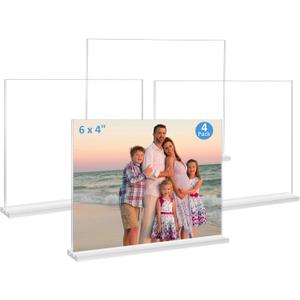 Acrylic Picture Frame 4x6 inches, 4 Pack Clear Plastic Picture Frames Holder Standing,Double Sided Picture Desktop Display for Photo Home Office - Horizontal
