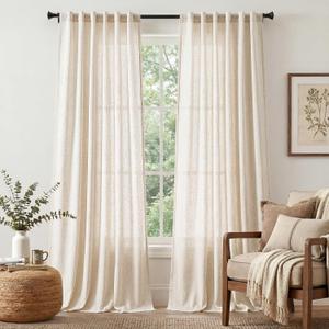 Jinchan Beige Linen Blend Curtains 96 Inches Length 2 Panels Floor to Ceiling Curtains for Bedroom Living Room, Semi Sheer 50 Inches Wide Natural Farmhouse Drapes Rod Pocket Back Tab (50W x 96L, Ecru)