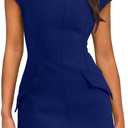 OFEEFAN Womens Summer Dress Mock Neck Short Sleeve Bodycon Party Club Mini Dresses (Medium, Navy)