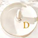 Ceramic Initials Jewelry Tray Ring Dish With Personalized D-Monogrammed Engagement Wedding Gifts, for Birthday Mother's Day for Women, Ceramic White 4.7" x2.4"
