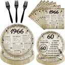 60th Birthday Plates and Napkins Party Decorations for Women Men, 1966 60th Vintage Birthday Disposable Paper Tableware Decoration, 60 Year Old Themed Forks Party Supplies Serve 24