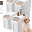 VEVOR Rice Storage Container, 3.5Gal/15Lx2 + 4.5Gal/20Lx2 Large Dog Food Dispenser Bin, Kitchen Ingredient Grain Cereal Bin, Pet food Containers with Wheels, 4 Measuring Cups, Airtight Lid, 4 Pack