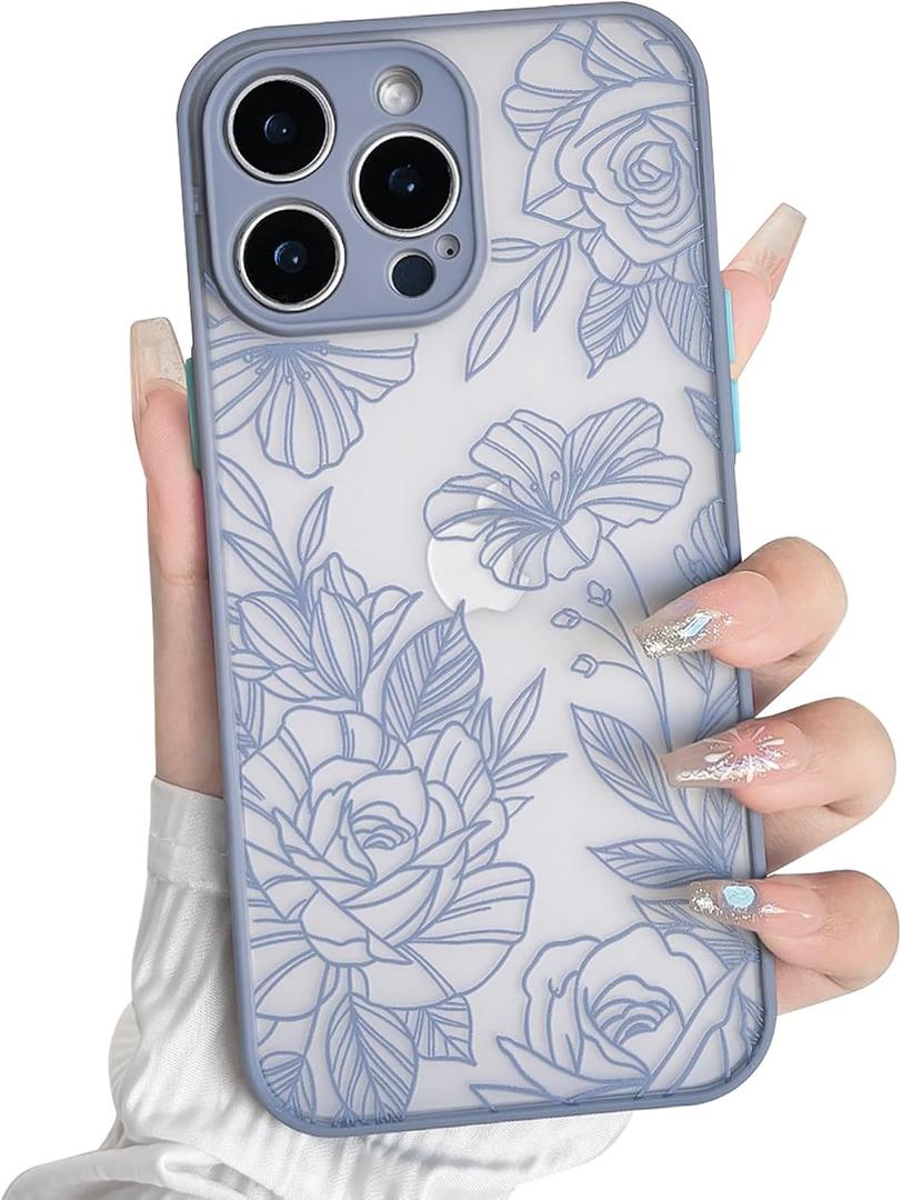 NITITOP Compatible for iPhone 12 Pro Case Cute Clear Flower - Blue