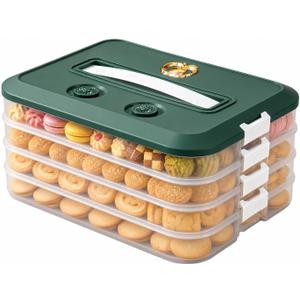 LOEZ Cookie Carrier, 4-Tier Cookie Storage Container with Lid, Green, 12"L x 9"W x 5.71"H