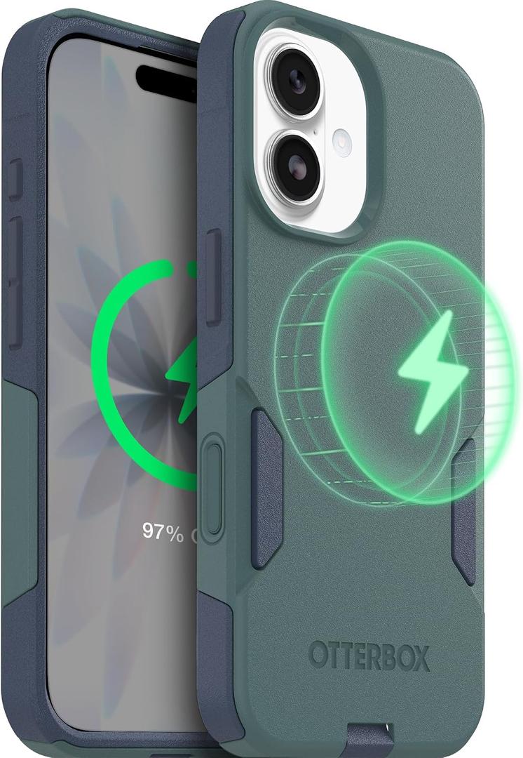 OtterBox iPhone 17 (Only) Commuter Series Case Built-in MagSafe Thin, Dual-Layer, Pocket-Friendly, Port Cover Saltwater Breeze (Sage/Blue)