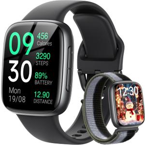 Fitpolo Smart Watch, 1.85" AMOLED Fitness Tracker with Bluetooth Call, Heart Rate/Sleep/SPO Monitor, 100+ Sports Modes, 3ATM Waterproof Smartwatch for Android/iPhone/Samsung, Includes 2 Bands