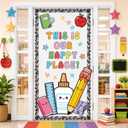 96Pcs Classroom Door Decor Welcome Back to School Cutouts Composition Notebook Bulletin Board Set First Day df School Party Supplies Notebook Sign Door Cover for Classroom Window Office Decorations, 90×180cm/35.5×71inch