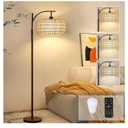 Arc Floor Lamps for Living Room Rattan Boho Floor Lamp with Remote Control,Dimmable LED Floor Lamp Wicker Lamp Shades Black Standing Lamp with 3 Color Temperature Tall Floor Lamps For Bedroom Corner