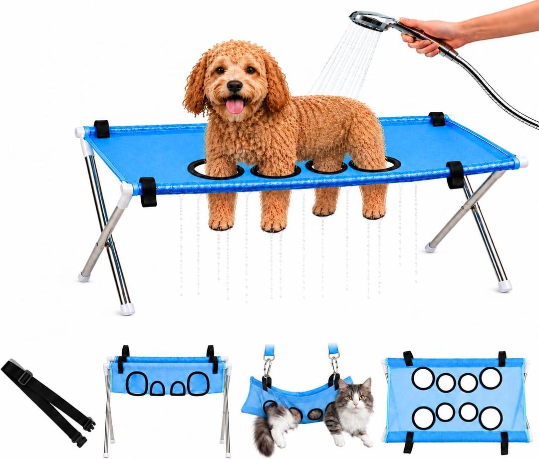 Dog Grooming Hammock with Foldable Stand Pet Bathing Harness Washing Station for Dogs and Cats