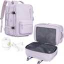 Large Travel Vacuum Backpack with Electric Air Pump, Carry on Backpack Flight Approved Item Bag,Casual Daypacks Cabin Bagage, Expandable Hiking Business Laptop Backpack with USB Charger, Purple