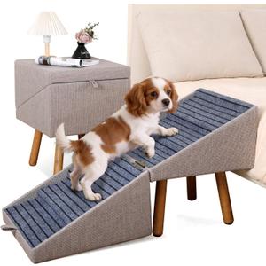 Dog ramp for Small Dogs, 2-in-1 Pet Steps & Ottoman - Foldable Dog ramp for Couch, Non-Slip Wooden Pet ramp for Puppy Senior Injured Dogs (Light Brown, XXL(21.06H)) | Tall 6-step stairs for medium large dogs to high bed Convertible to bedside nightstand. Non-slip steps & split ottoman design