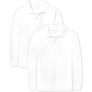 The Children's Place Boys Uniform Long Sleeve Pique Polo (White, XL)