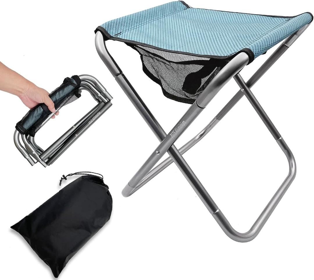 Folding Camping Stool, 16 Inch Tall Portable Folding Stool Aluminum Alloy Lightweight Stool Seat Red Foldable Stool with Carry Bag for Fishing Outdoor Camping Hiking and BBQ (Blue)