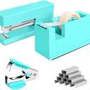 1 Desktop Stapler & 1 Tape Dispenser,Green Staplers for Desk | 25 Sheet Capacity with 830 Staples,Staple Remover, Non-Slip for Office,School, Home & Classroom(Tape not Included)