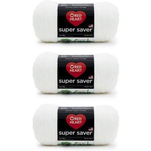 Red Heart Super Saver Soft White Yarn - 3 Pack of 198g/7oz - Acrylic - 4 Medium (Worsted) - 364 Yards - Knitting/Crochet