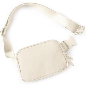 ODODOS Unisex Mini Belt Bag with Adjustable Strap Small Fanny Pack for Workout Running Traveling Hiking, Eggshell