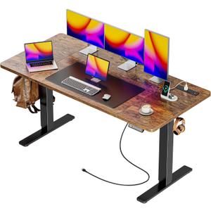 Huuger 55 x 28 Large Electric Standing Desk with 4 AC Outlets, Type-C Port, Height Adjustable Computer Desk, 27.6" Deep Desktop, Stand up Gaming Office Desk, 3 Preset Heights, Rustic Brown