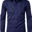 ZEROYAA Men's Long Sleeve Dress Shirt Modern Slim Fit Wrinkle-Free Casual Business Button Up Shirts (X-Large, Navy Blue)