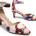 DREAM PAIRS Kitten Heel Low Heel for Women Closed Pointed Toe Pumps Wedding Party Sexy Dress Shoes Lowpointed, 9, Floral