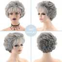 TISHINING Short Grey Curly Wigs for White Women Layered Silver Gray Pixie Cut Synthetic Full Wig with Bangs Natural Looking Daily Party Wigs for Older Women