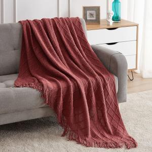 BOURINA Burgundy Throw Blanket 50x60 Inches Throw Textured Solid Soft Sofa Couch Decorative Knit Blanket