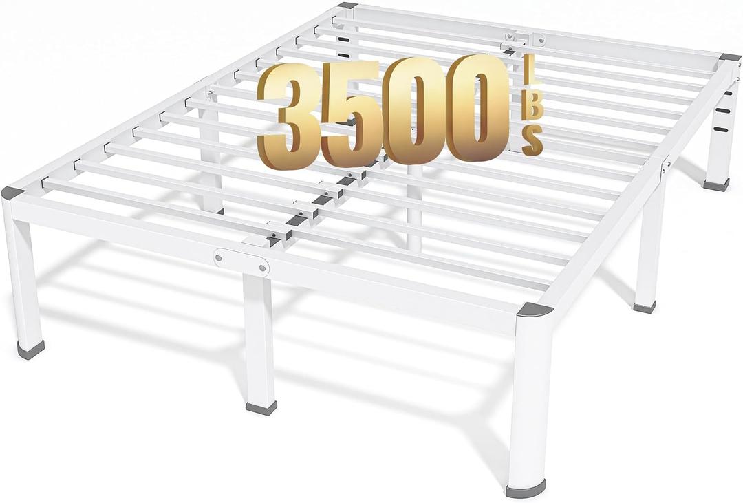 18 Inch Full Size Metal Platform Bed Frame with Round Corners Leg
Storage Space Under High Bed Frame, Heavy Duty Steel Slats Support, Noise Free, Easy Assembly, No Box Spring Needed, White
