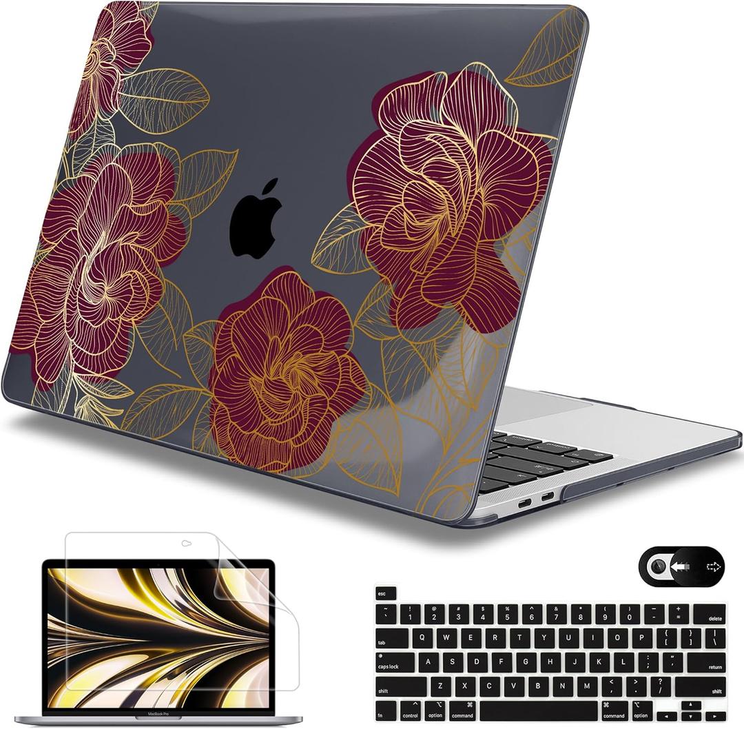Mektron for MacBook Pro 13-inch Case 2022 2021 2020 Release A2338 M2 M1 A2289 A2251, Printed Plastic Hard Shell Cover for New MacBook Pro 13.3-inch Touch Bar Fits Touch IDA-Golden Rose