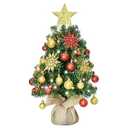 HOYECHI 24" Mini Christmas Tree - Small Tabletop Artificial Xmas Tree with Lights, Star Treetop, Ornaments Balls, DIY Decorations - Green & Gold