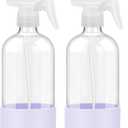 2 Pack Glass Spray Bottles with Silicone Sleeve, 16 oz Empty Refillable Containers with Adjustable Spray Nozzles, Spray Bottles for Hair, Cleaning Solutions and Plants Purple