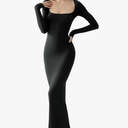 PUMIEY Women's Square Neck Long Sleeve Maxi Dress Ribbed Bodycon Dresses for Women Soft Lounge Dress, M