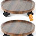 2 Pack Plant Caddy with Wheels, 12" Wood Rolling Plant Stand with 360 Lockable Wheels, Plant Stands Outdoor for Large Plants, Flower Cart Plant Dolly Plant Caster for Heavy Objects, Walnut