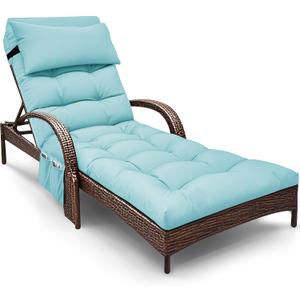 Outdoor Chaise Lounge Chair Cushion, Waterproof Outdoor Chair Cushions for Patio Furniture, 71 x 21 x 4 Inches Replacement Chaise Lounge Cushion with Ties (Teal)