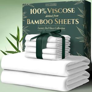 DECOLURE 100% Viscose Derived from Bamboo Sheets Queen Size 6pcs - Ultra Soft & Luxuriously Cooling, 17" Deep Pocket, Double Stitching, Perfect for Hot Sleepers - Queen Bed Sheets (White)