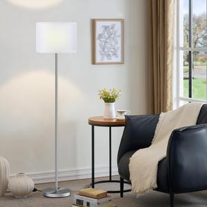 Ambimall 60'' Modern Floor Lamp with Shade, Tall Lamps for Living Room, Bedroom, Office, Dining Room, White Shade with Silver Pole(Without Bulb)