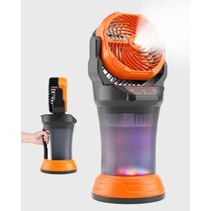 Portable Misting Fan with Large Battery Fan-Rechargeable Outdoor Misting Cooling Fans with 2L Water Tank,RGB Lights,4 Speeds & Spray Modes-for Patio, Camping, Beach, Workshop (X65 Orange)