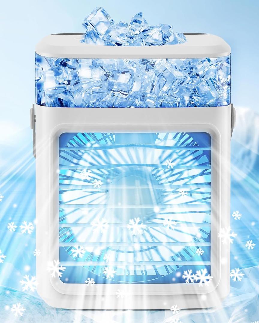Portable Air Conditioners, Instant Cooling Mini Air Conditioner 3 Wind Speeds & Humidifier Mist USB Portable AC, Personal Air Cooler with Timer, 7 Colors Light, Mini AC for Bedroom, Office and Camping