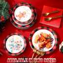Layhit 480 Pcs Christmas Party Supplies Christmas Disposable Black and Red Plaid Plates, 9 Inch 7 Inch Snowman Gingerbread Tree Gnome Round Plates Napkins and Forks for Birthday Party