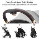 Gromast Gravity Folding Baby Stroller - Portable Travel Toddler Stroller w/Adjustable Backrest, Canopy & Cup Holder, Lightweight and UV Protected, One-Hand Automatic Folding - Light Grey