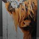 Highland Cow Art and Farmhouse Wall Decor - Country Canvas Printing Rustic Bedroom Decor Retro Yak Wall Art Home Artwork Print Used in Bathroom Office Bedroom Kitchen Dining Room Decorate (36"L x 24"W)