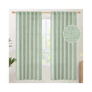 YoungsTex Sage Green Linen Curtains for Living Room 2 Panels, Semi Sheer Drapes Boho Light Filtering Window Treatments with Back Tab Rod Pocket for Spring Decor Dining Bedroom, 52 X 72 Inch