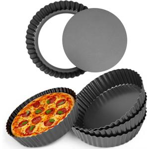 3 PCS Pie Pan with Removable Bottom 9.5 Inch Non Stick Carbon Steel Pan for Baking Quiche Cheesecake Desserts Fluted Edges Oven Pies