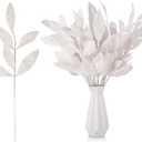 Riceshoot 48 Pcs Christmas Decoration Artificial Leaves with Stems 12.7'' Glitter Decor for Vase Pray Branch Picks Home Kitchen Table Xmas Tree Ornament (White)