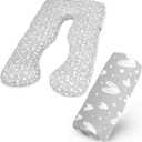 Pregnancy Pillow Cover U-Shaped (ONLY Pillowcase), Super Soft Replacement Cover Fits Most 55/57 Inch Maternity Pillow, Full Body Pregnancy Pillow Case, Universal Fit, Grey Hearts Print