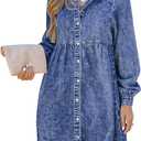 LookbookStore Long Sleeve Denim Dress for Women Jean Dress Button Down Casual Babydoll Denim Shirt Dress (M)