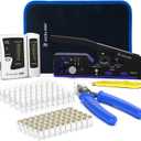 VCELINK RJ45 Crimp Tool Kit for CAT7/6A/6/5E/5, Upgraded Network Tool Set with an Ethernet Crimper, 50 RJ45 Connectors & Boots, Cable Tester, Wire Stripper and Cutter in a Cloth Bag