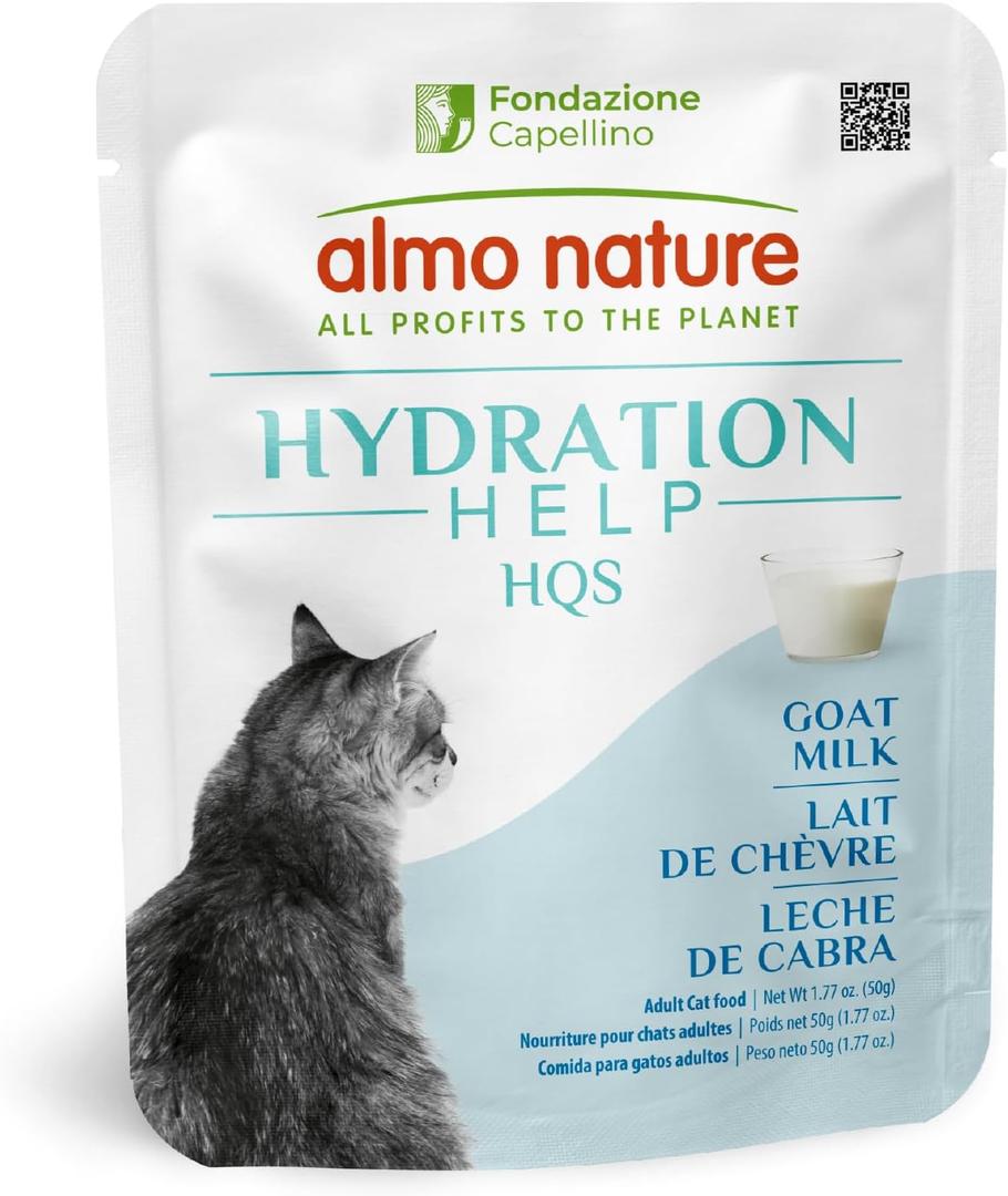 almo nature HQS Hydration Help - Wet Cat Food - Goat Milk, Broth - Additive Free, Grain Free - Pouches, 1.77oz (Pack of 12), Best By: 2027/07/20