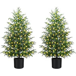 ENVEN 4FT Pre-Lit Artificial Norfolk Pine Christmas Tree Realistic Potted Tree with 100 LED Lights & 8-Function Battery Box, Pre-Assembled Faux Holiday Dcor for Indoor Use (2)