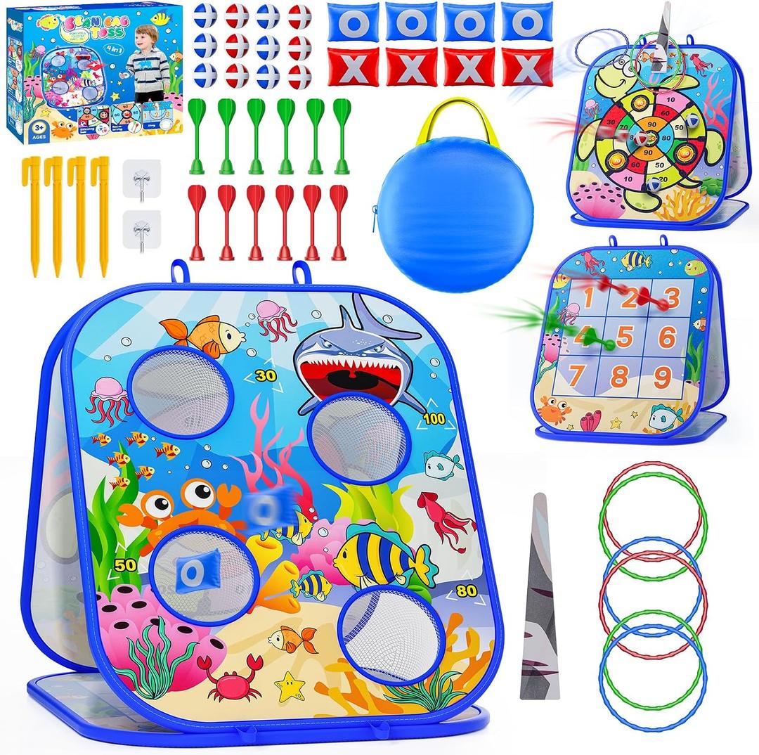 RIEYON 5-in-1Bean Bag Toss Game for Kids, Cornhole Board Toddler Toys for Kids Party Activity and Outdoor Yard Backyard, Birthday Gift or Christmas for Aged 3 4 5 6 7 8 Year Old Boys