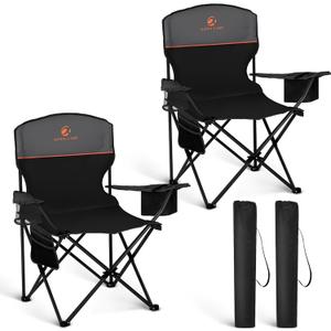 2 Pack Portable Camping Chair for Adults, Folding Outdoor Camp Chair Lightweight Lawn Chairs Folding Collapsible Chair for Camping, Tailgates, Beach, Black, Support 250 lbs